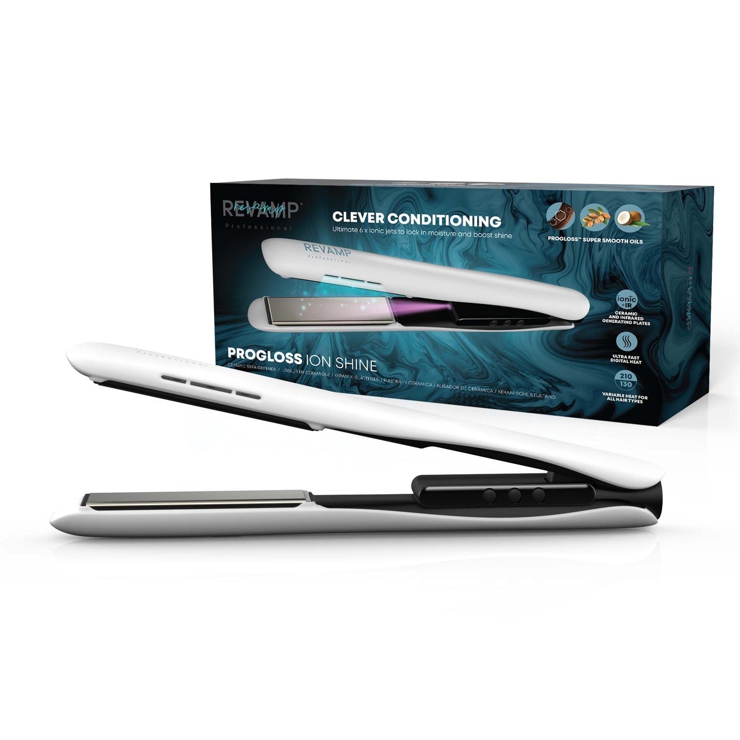 REVAMP Progloss Ion Shine Ceramic Hair Straightener White ST-1850 pegla za kosu