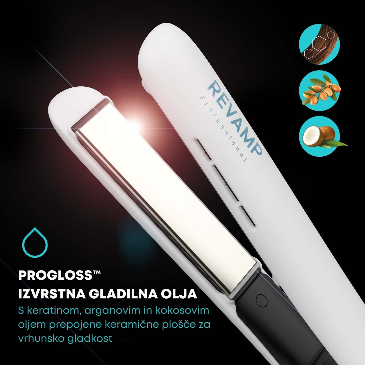 REVAMP Progloss Ion Shine Ceramic Hair Straightener White ST-1850 pegla za kosu
